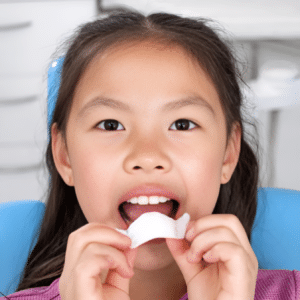 Kid putting on palatal expander